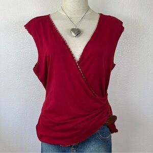 Chic Red Sleeveless Wrap Blouse